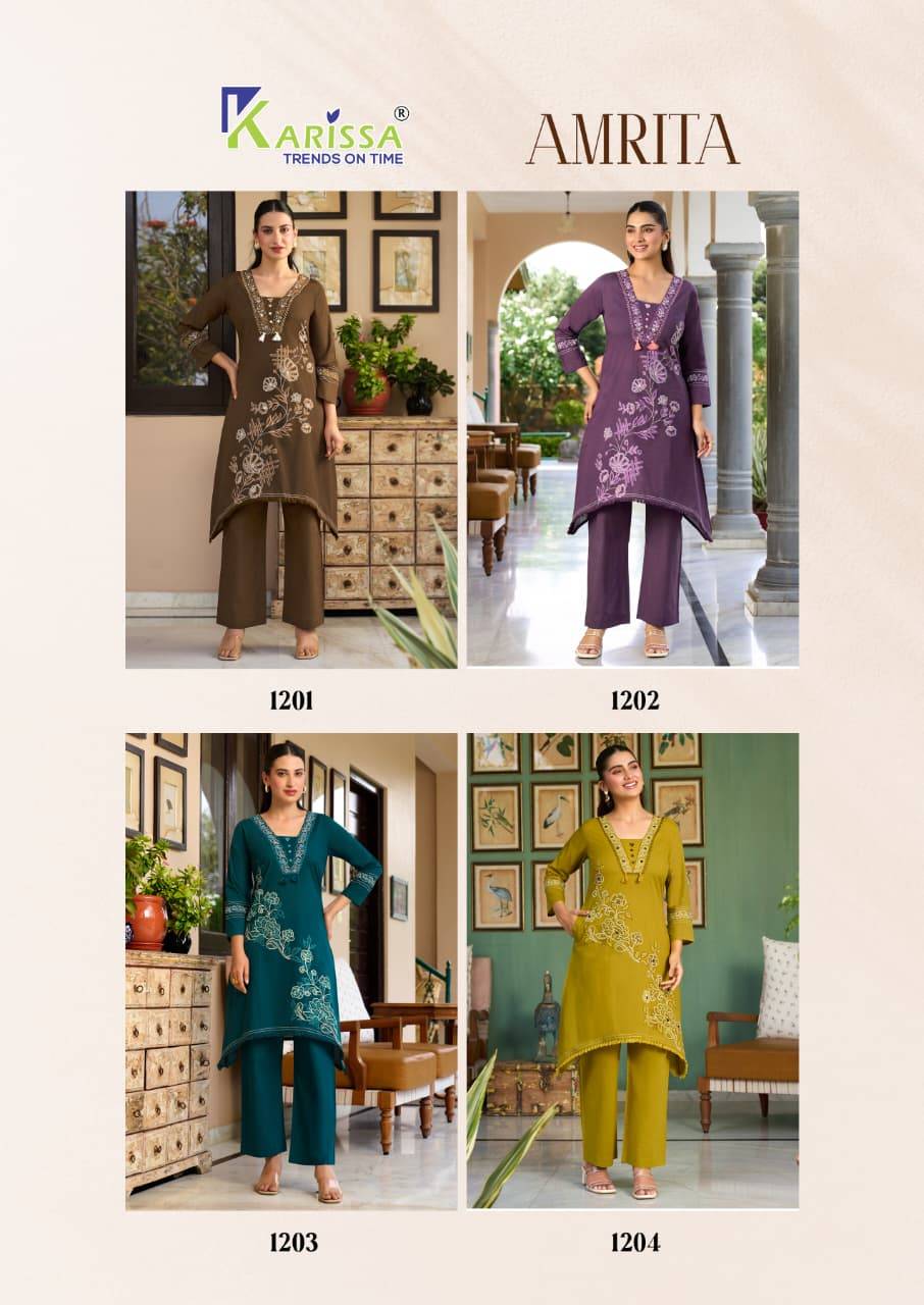 AMRITA  By KARISSA 1201 To 1204 Series Beautiful Festive Suits Colourful premium Bombay cotton co-ord sets At Wholesale Price
